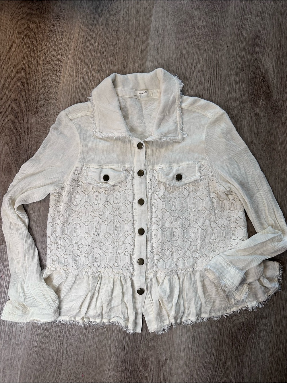 Mystree White Lace Button-Down Shirt Jacket